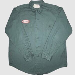 Vintage Universal Overall Shirt Mens Large Green Work Chore Button Up Twill